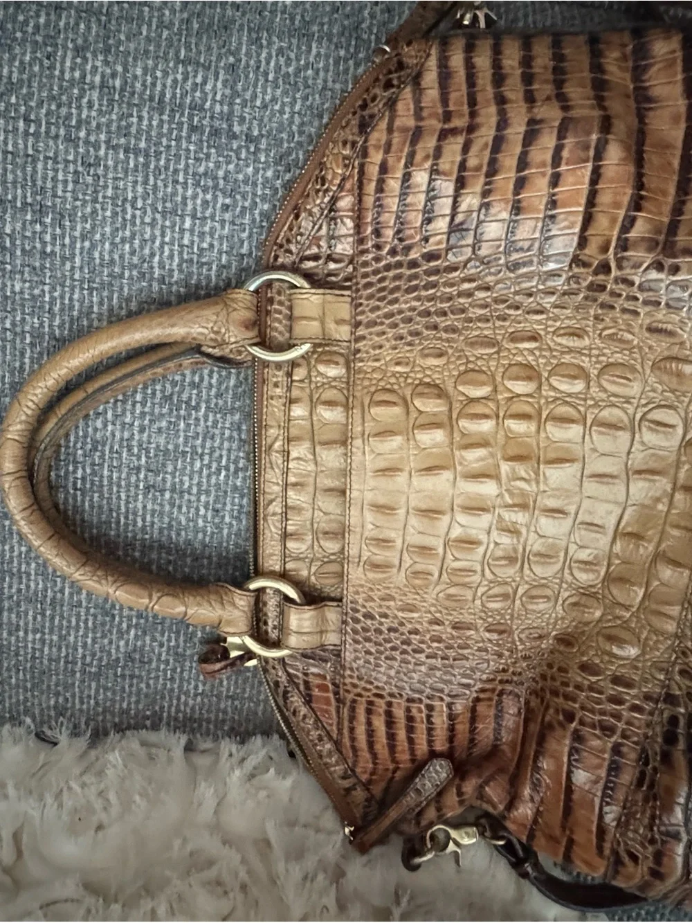 Brahmin Melbourne Large Leather Satchel – Pecan Croc Embossed